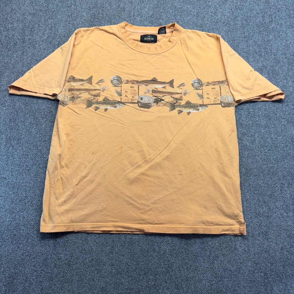 RedHead Mens XXL Orange Fishing Graphic T-Shirt Trout Fly Fishing Cotton Tee